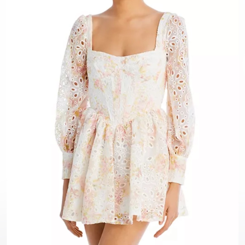 Bardot Lila Eyelet Flounce Mini Dress